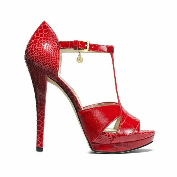 New! MICHAEL KORS Red T-Strap Heels Sandals NWB - Picture 2 of 3